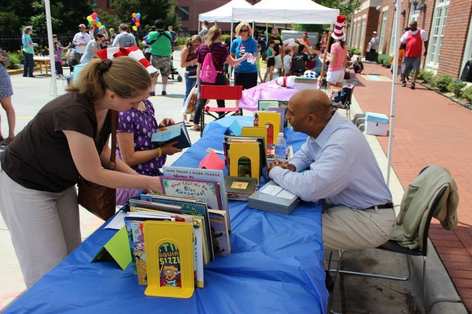 The first kickoff, June 14, 2014: tents the length of the library driveway