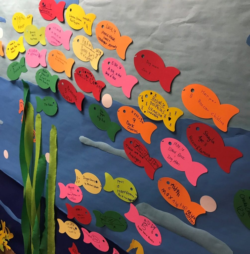 The fish wall of favorite titles