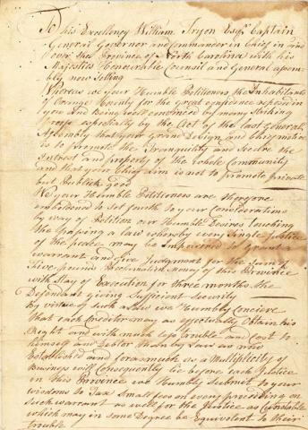 Petition of Orange County to Governor Tryon, 1768