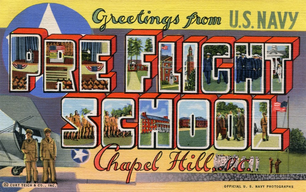Greetings from the U.S. Navy Pre-Flight School, Chapel Hill: a 1943 postcard
