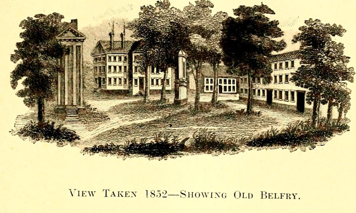 View of the University of North Carolina campus in 1852, showing the old belfry, reproduced in 1907