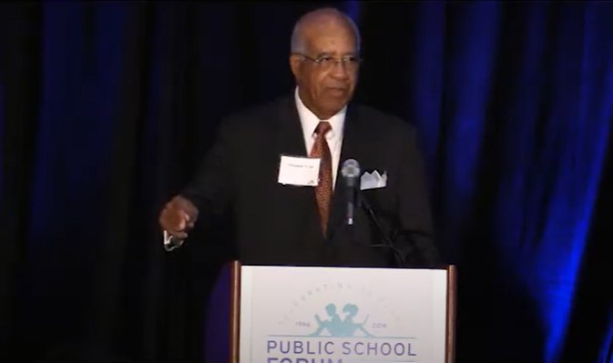 Former Chapel Hill mayor Howard Lee speaking at the Public School Forum, 20 May 2017