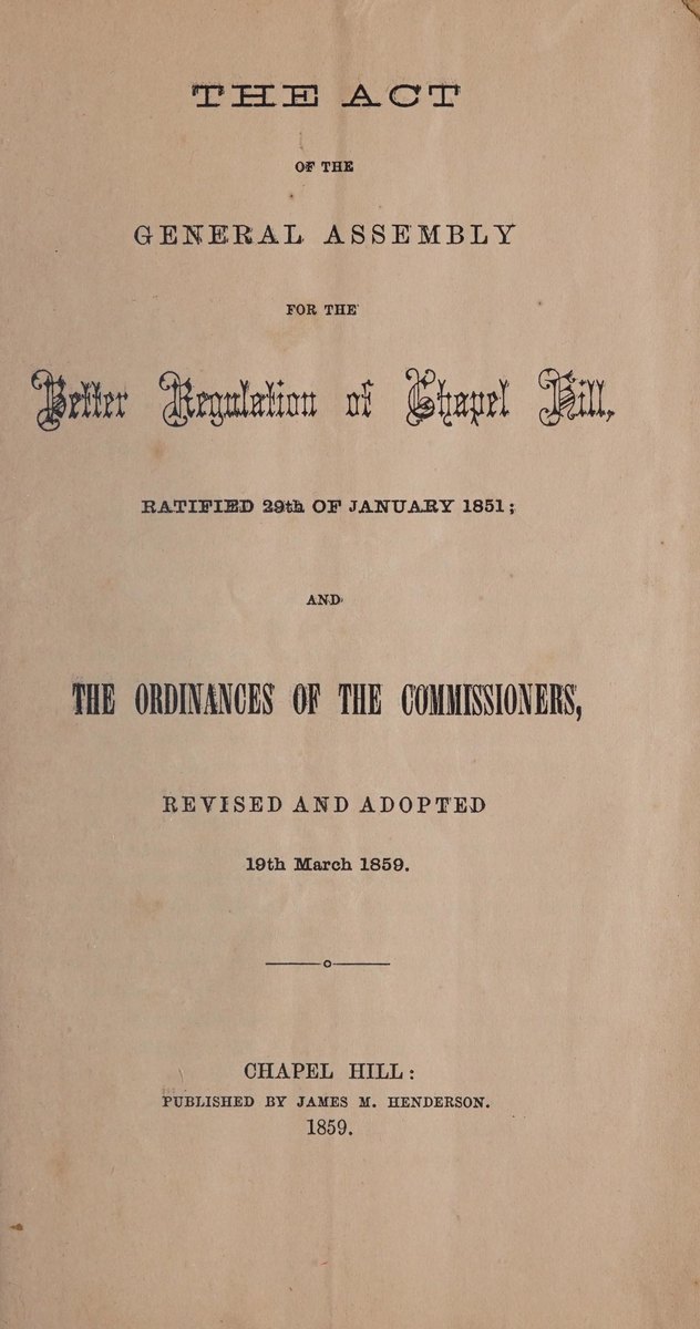 Chapel Hill's incorporation act and revised town ordinances, title page, 1859