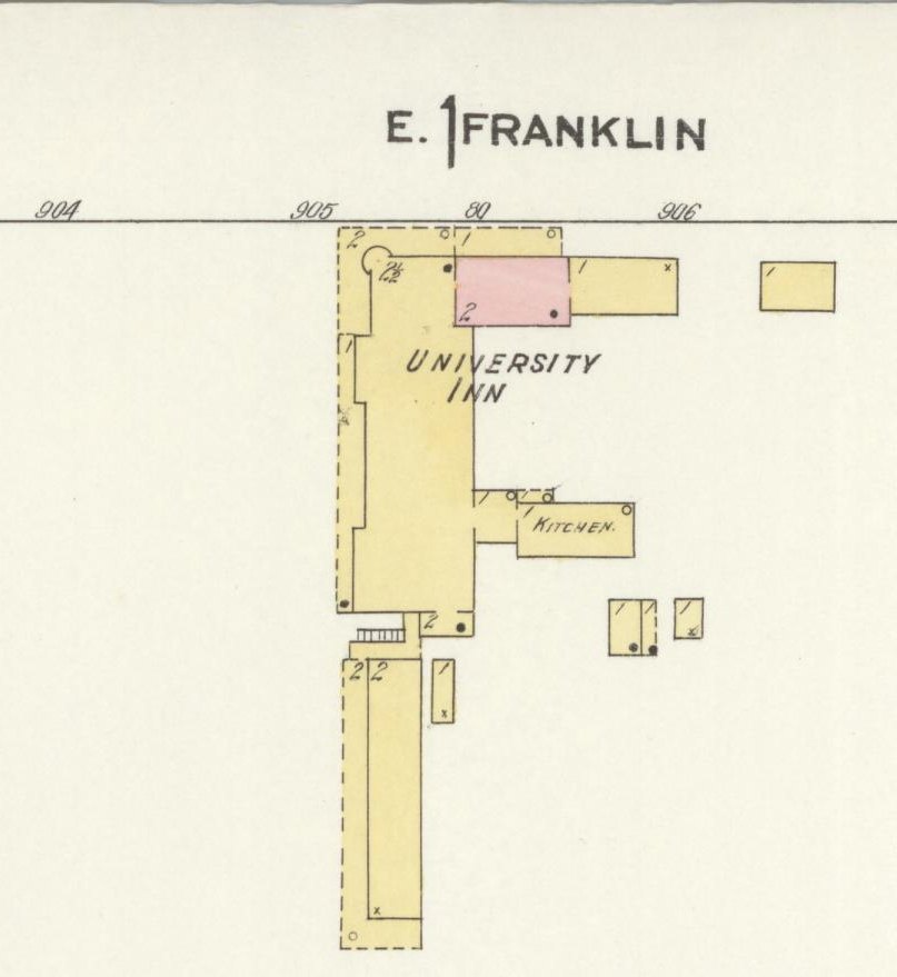 The University Inn on East Franklin Street, on the Sanborn map of Chapel Hill, March 1911