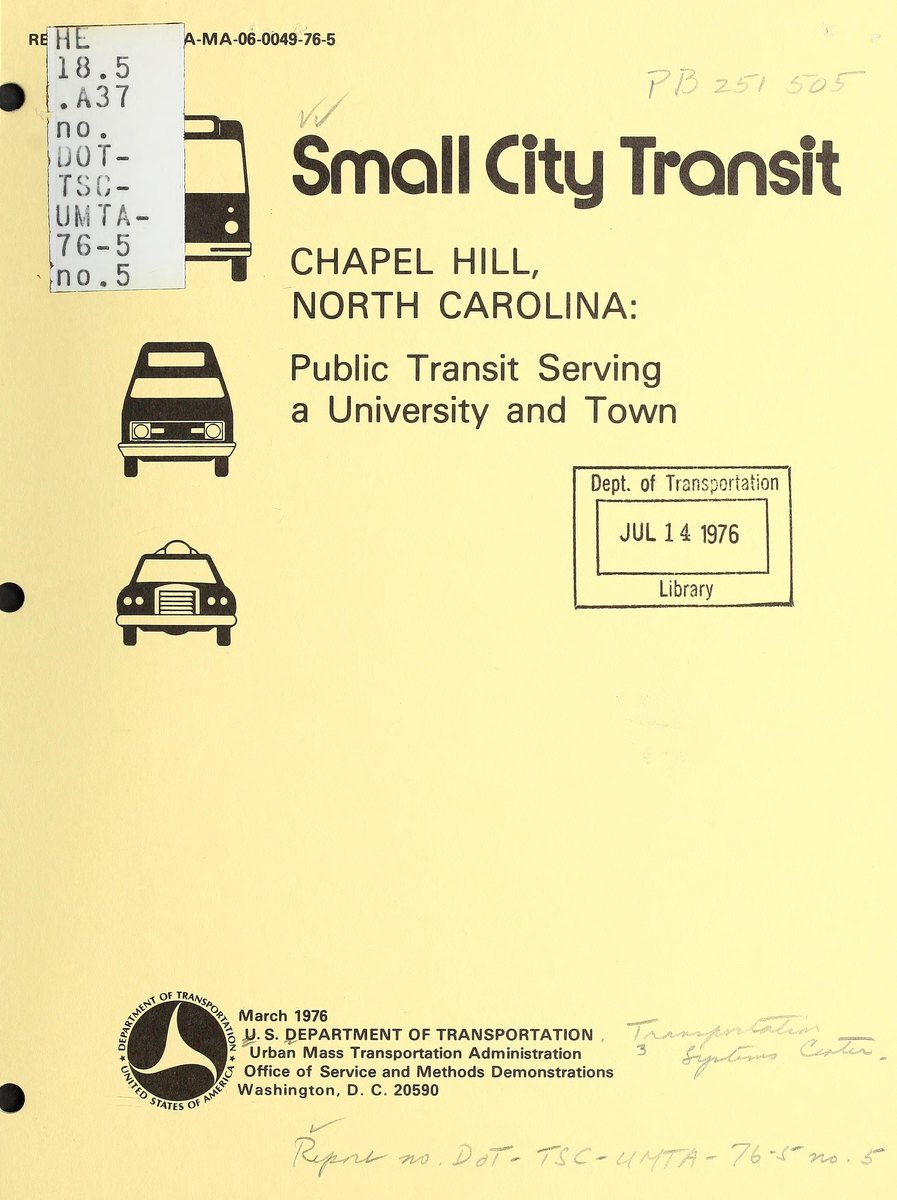 Federal report on Chapel Hill transit serving the university and town, March 1976
