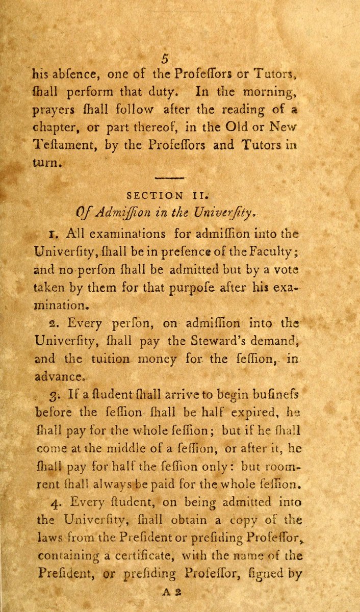 The university’s rules of 1799: each student pays the Steward’s demand in advance (section II, rule 2)