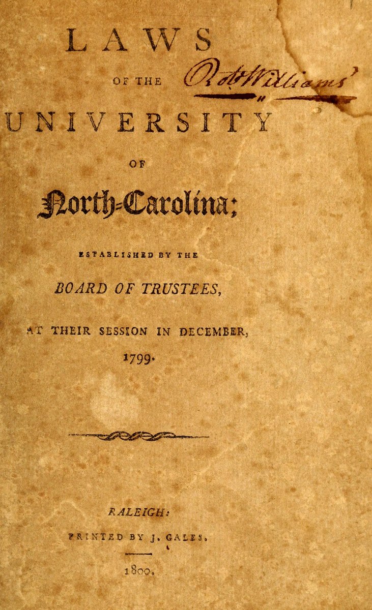 Title page of the Laws of the University of North-Carolina, adopted by the trustees in December 1799